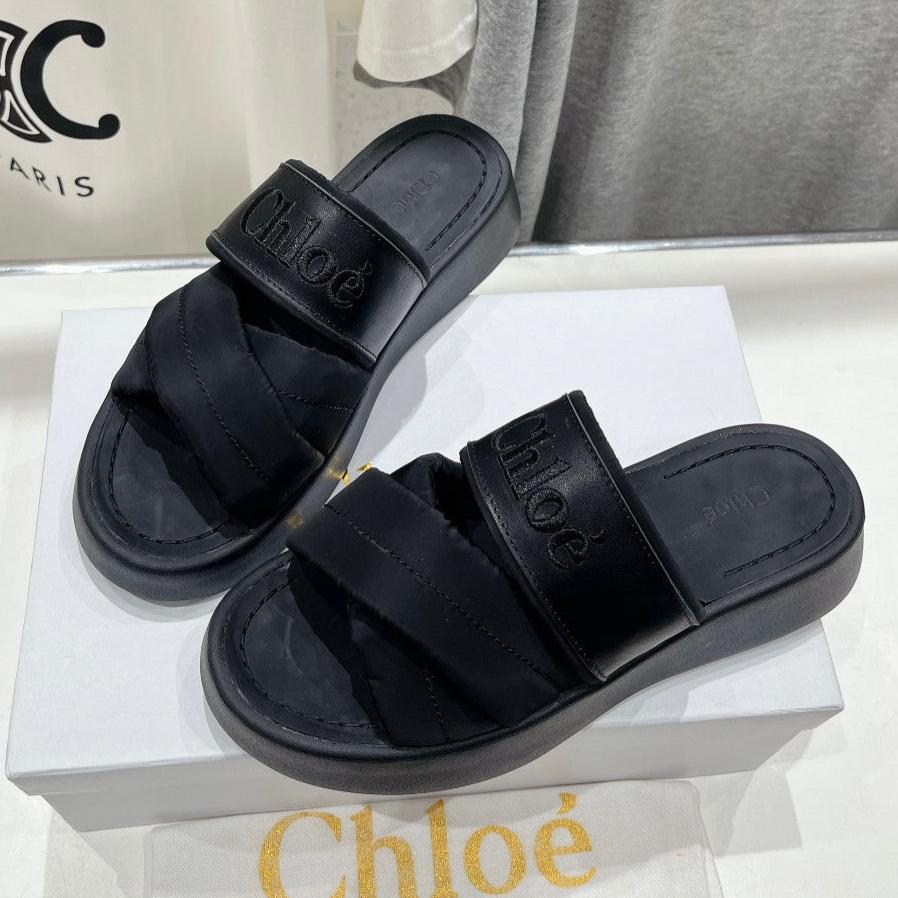 CHLOE MILA PLATFORM 5 CM IN BLACK NYLON WITH EMBROIDERED LOGO