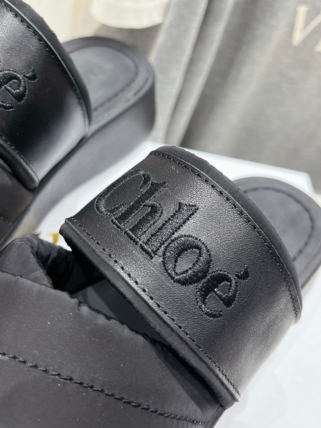 CHLOE MILA PLATFORM 5 CM IN BLACK NYLON WITH EMBROIDERED LOGO