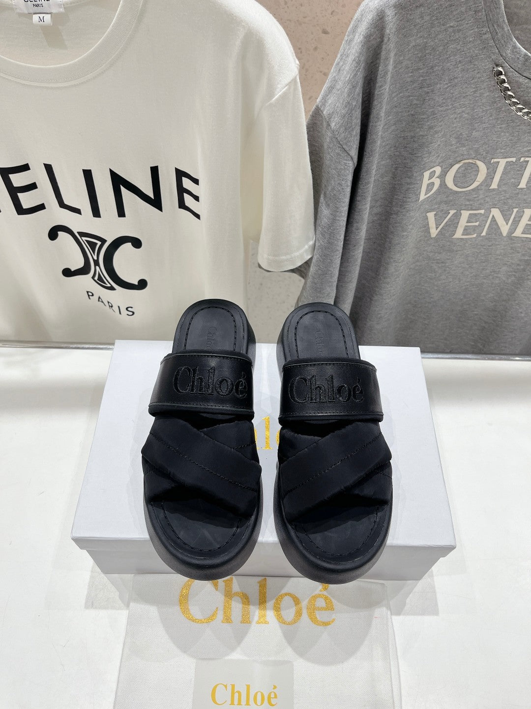 CHLOE MILA PLATFORM 5 CM IN BLACK NYLON WITH EMBROIDERED LOGO