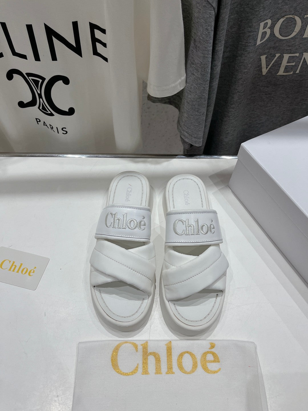 CHLOE MILA PLATFORM 5 CM IN WHITE NYLON WITH EMBROIDERED LOGO