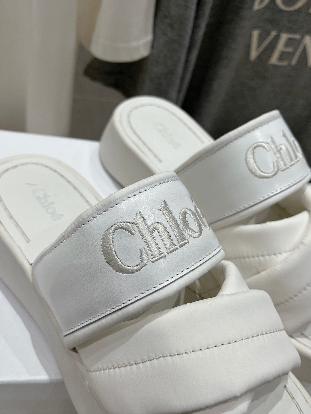 CHLOE MILA PLATFORM 5 CM IN WHITE NYLON WITH EMBROIDERED LOGO