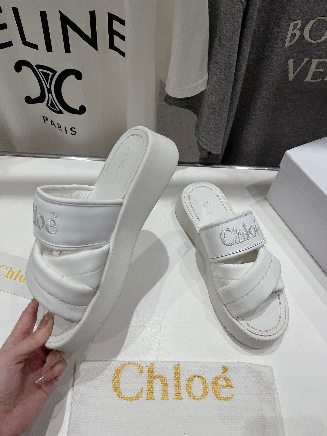 CHLOE MILA PLATFORM 5 CM IN WHITE NYLON WITH EMBROIDERED LOGO