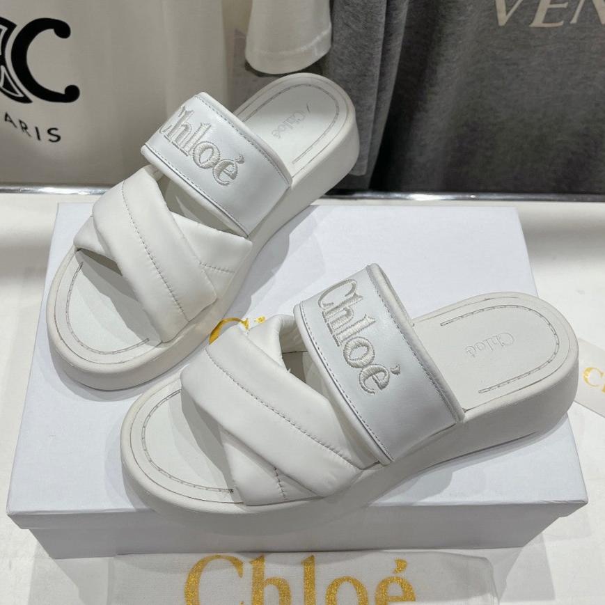 CHLOE MILA PLATFORM 5 CM IN WHITE NYLON WITH EMBROIDERED LOGO