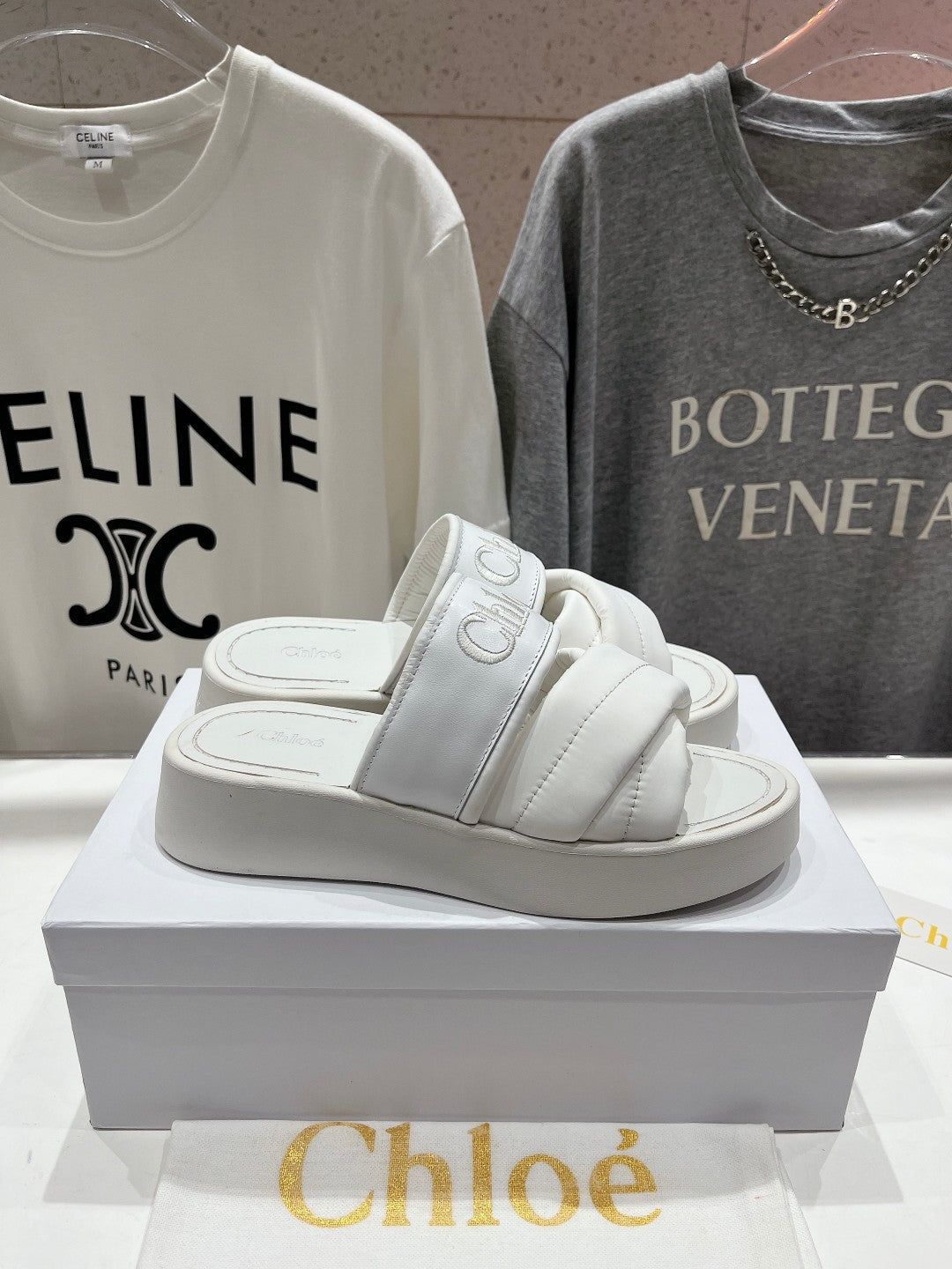 CHLOE MILA PLATFORM 5 CM IN WHITE NYLON WITH EMBROIDERED LOGO