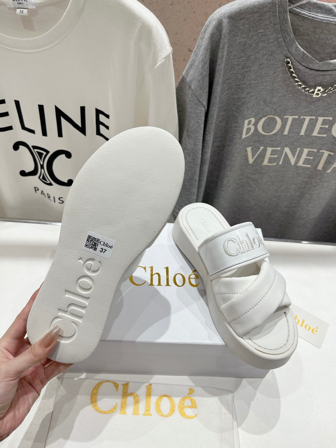 CHLOE MILA PLATFORM 5 CM IN WHITE NYLON WITH EMBROIDERED LOGO