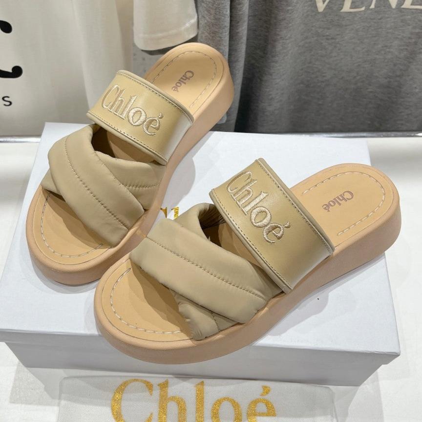 CHLOE MILA PLATFORM 5 CM IN OYSTER GREY NYLON WITH EMBROIDERED LOGO