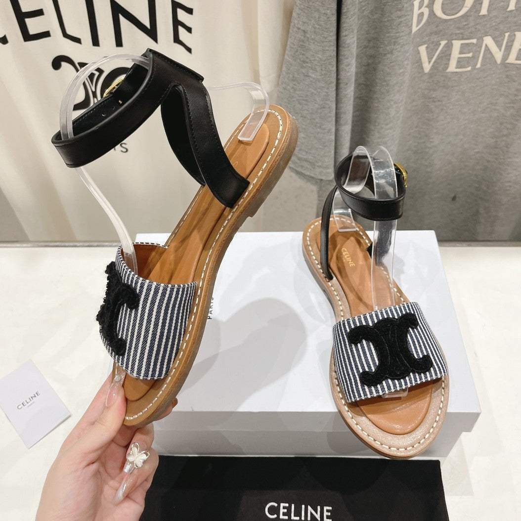 LYMPIA SANDAL IN TRIOMPHE MACCRAMÃ‰ COTTON & CALFSKIN BLACK/NAVY