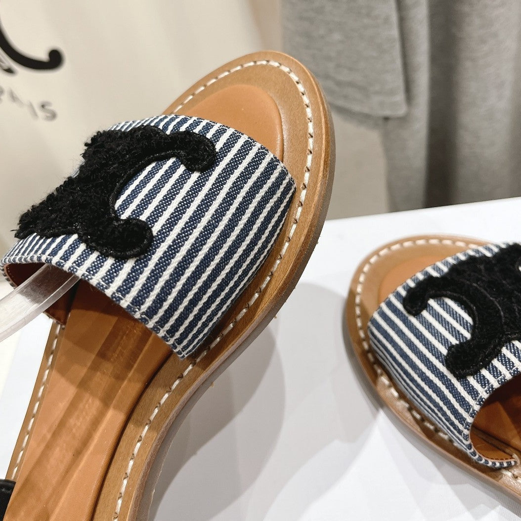LYMPIA SANDAL IN TRIOMPHE MACCRAMÃ‰ COTTON & CALFSKIN BLACK/NAVY