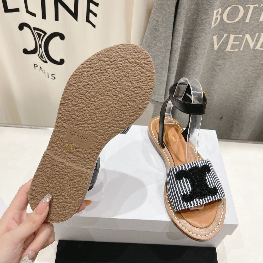 LYMPIA SANDAL IN TRIOMPHE MACCRAMÃ‰ COTTON & CALFSKIN BLACK/NAVY