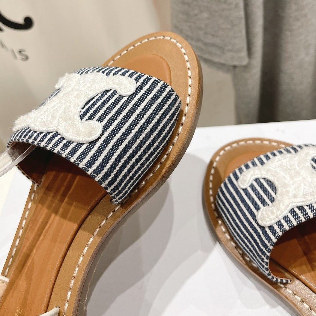 LYMPIA SANDAL IN TRIOMPHE MACCRAMÃ‰ COTTON & CALFSKIN OFF WHITE / NAVY