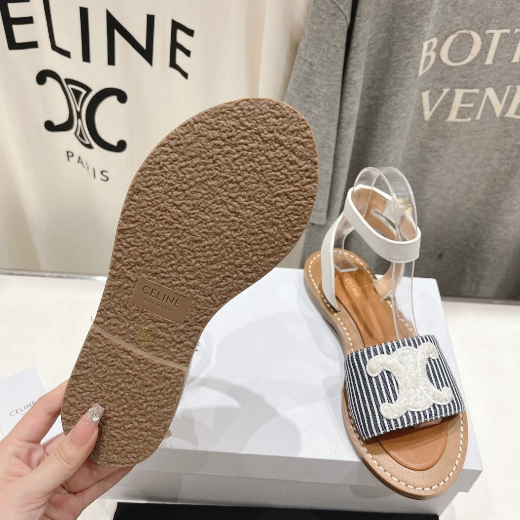 LYMPIA SANDAL IN TRIOMPHE MACCRAMÃ‰ COTTON & CALFSKIN OFF WHITE / NAVY