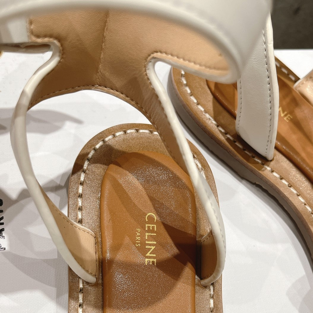 LYMPIA SANDAL IN TRIOMPHE MACCRAMÃ‰ COTTON & CALFSKIN OFF WHITE / NAVY