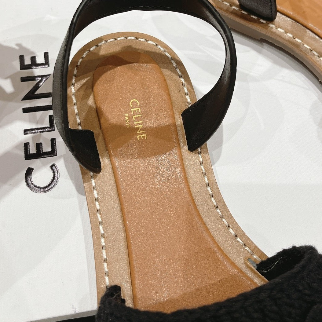 LYMPIA SANDAL IN TRIOMPHE MACCRAMÃ‰ COTTON & CALFSKIN BLACK