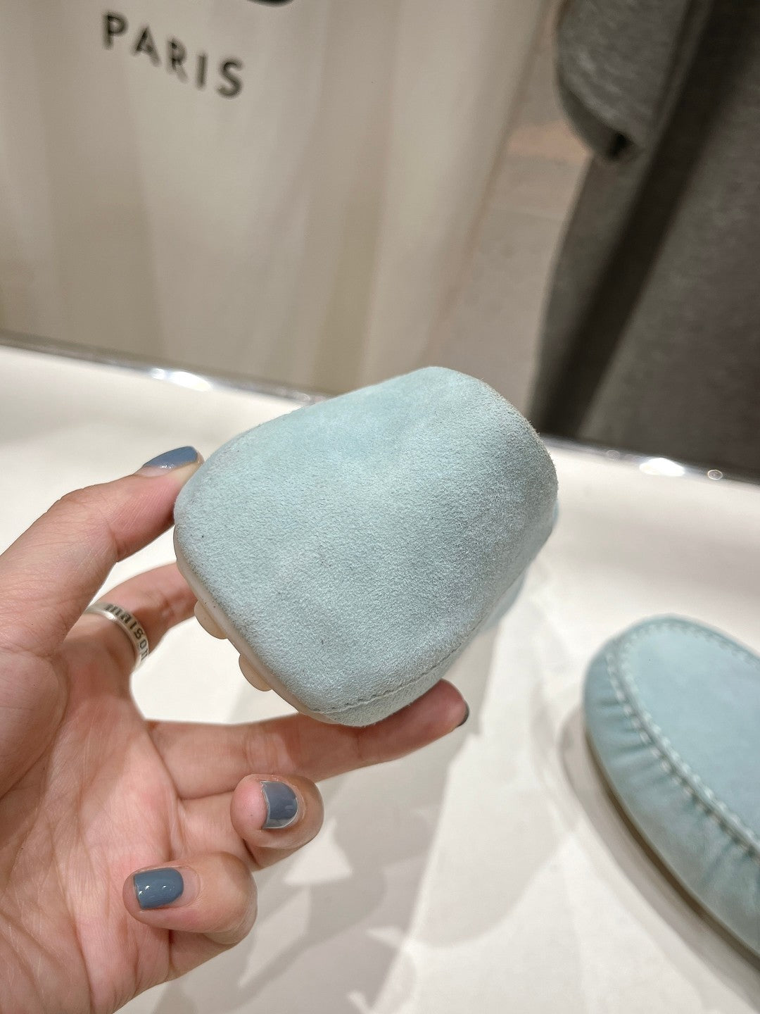 dot sole walk mocassin cloud blue suede