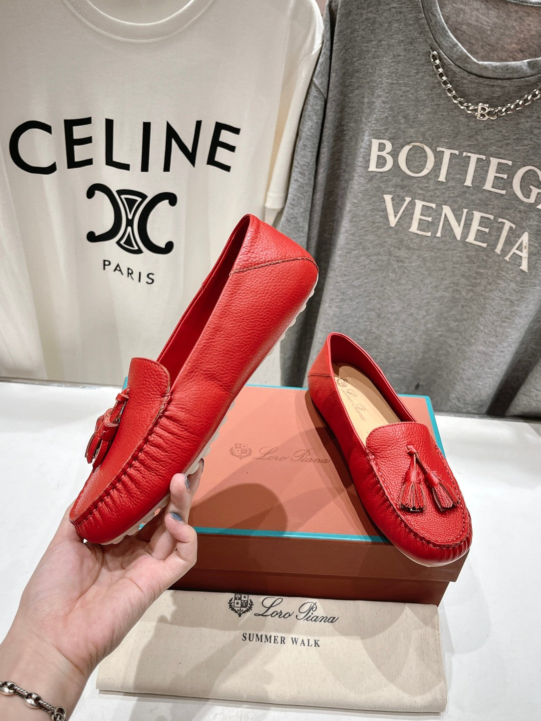dot sole walk mocassin red calfskin