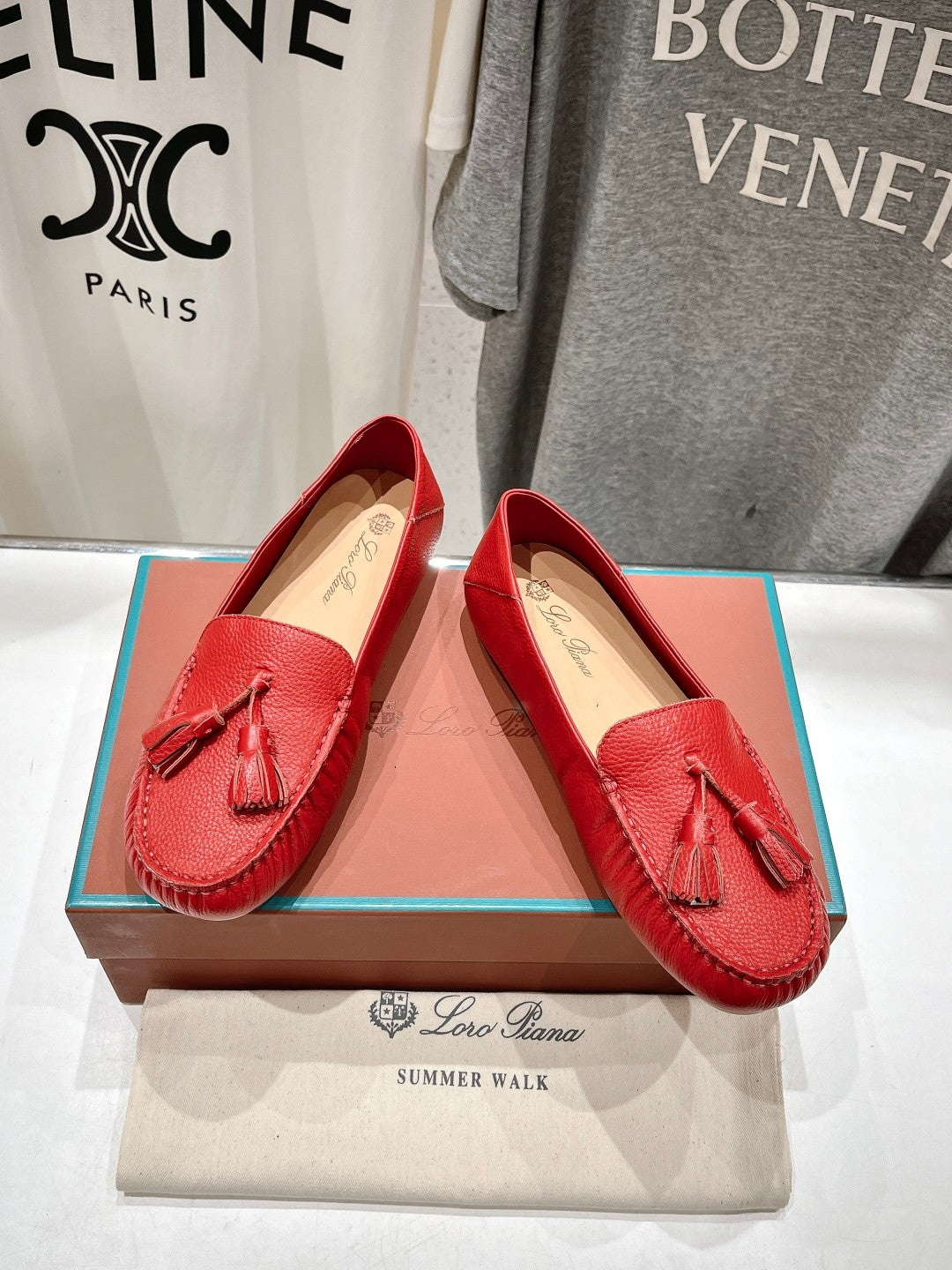 dot sole walk mocassin red calfskin
