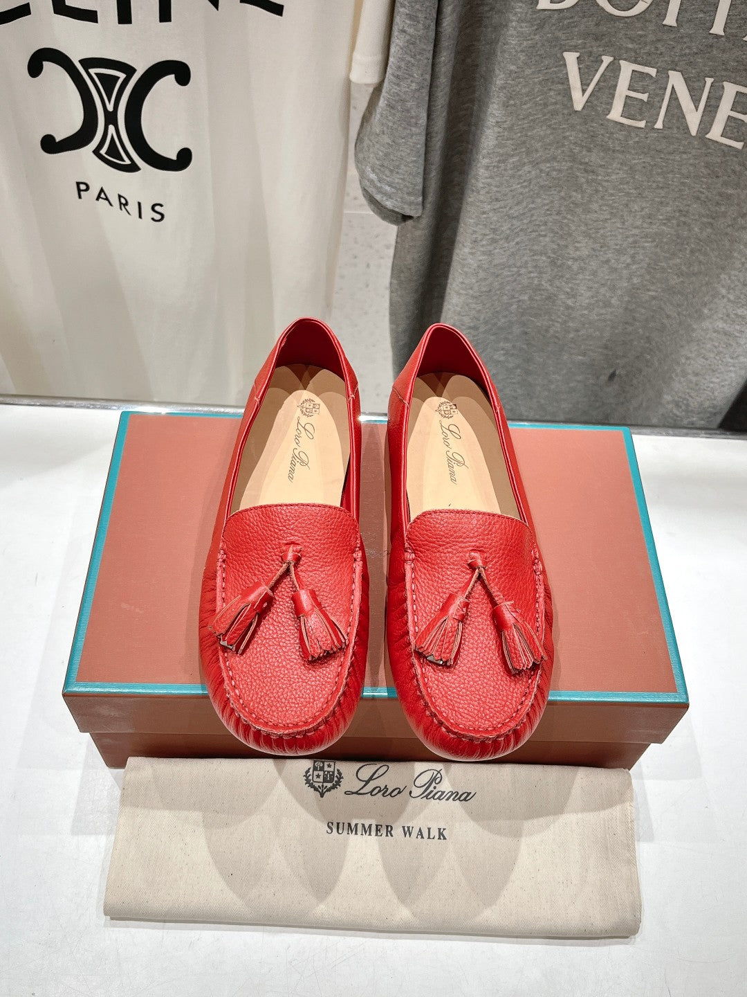 dot sole walk mocassin red calfskin