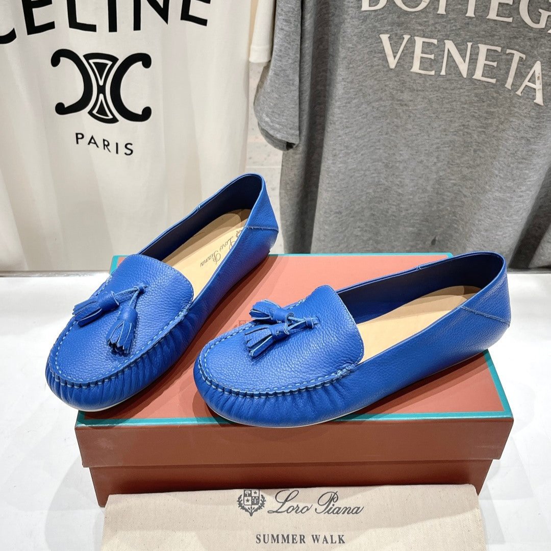 dot sole walk mocassin blue calfskin