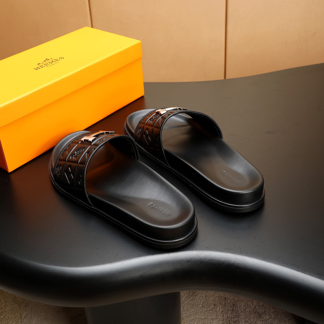 HM Men's Slide Black Cowhide 547361