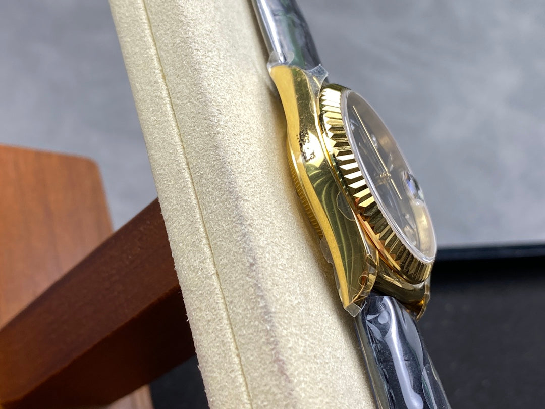 Rolex Day-Date 36mm Gold Black Dial Leather