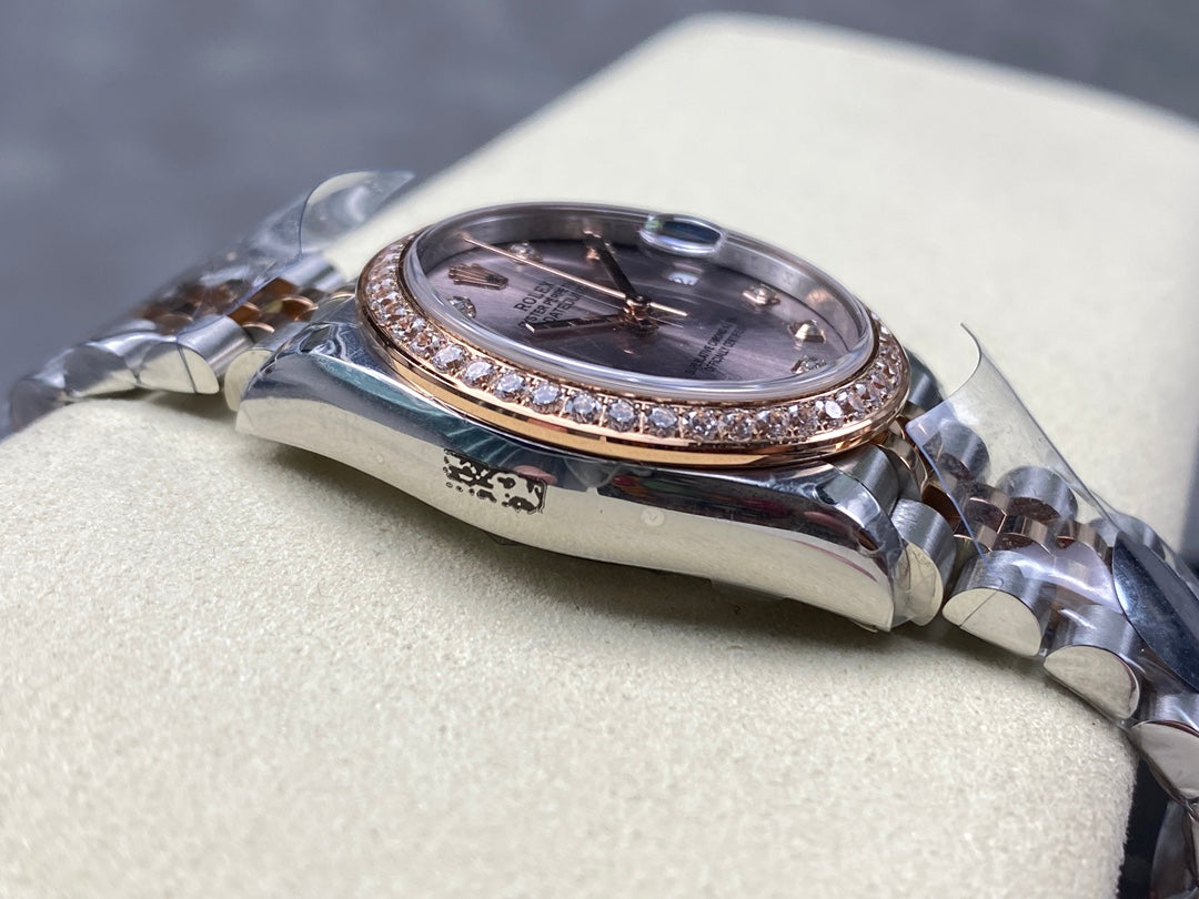 Datejust 31mm Pink Gold Steel Diamond Bezel Light Purple Dial