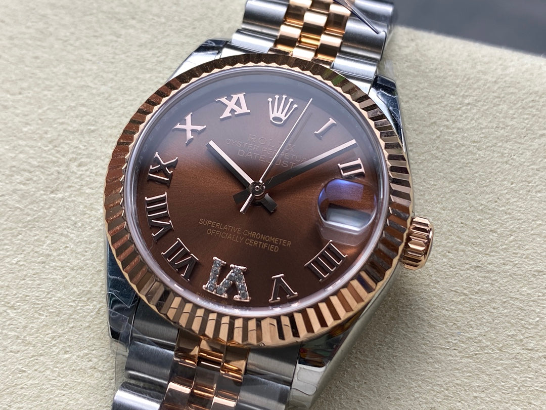 Datejust 31mm Pink Gold Steel Chocolate Dial