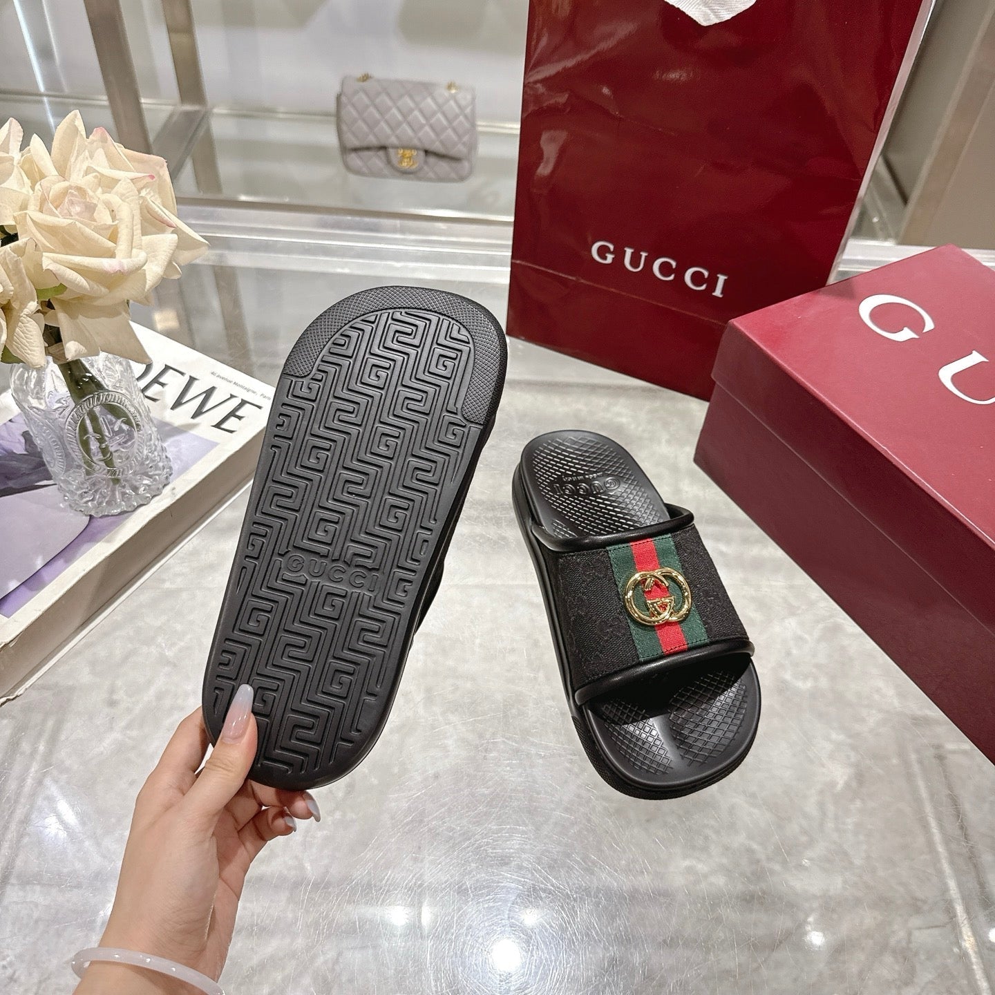 GG Men's 25 Slide Black Canvas Rubber 720569