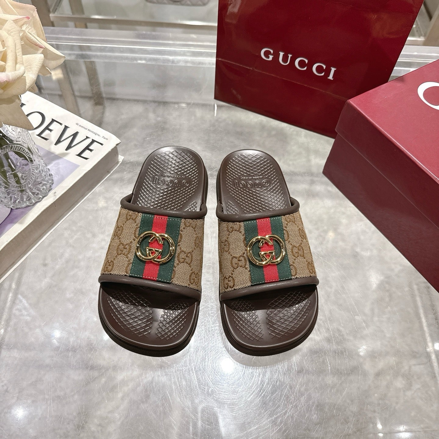 GG Men's 25 Slide Brown Canvas Rubber 720570