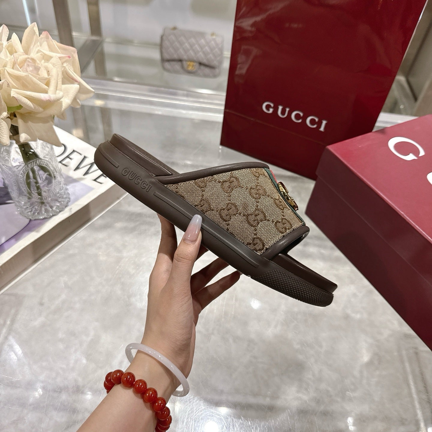 GG Men's 25 Slide Brown Canvas Rubber 720570