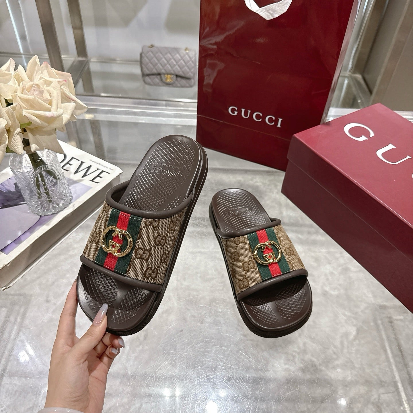 GG Men's 25 Slide Brown Canvas Rubber 720570