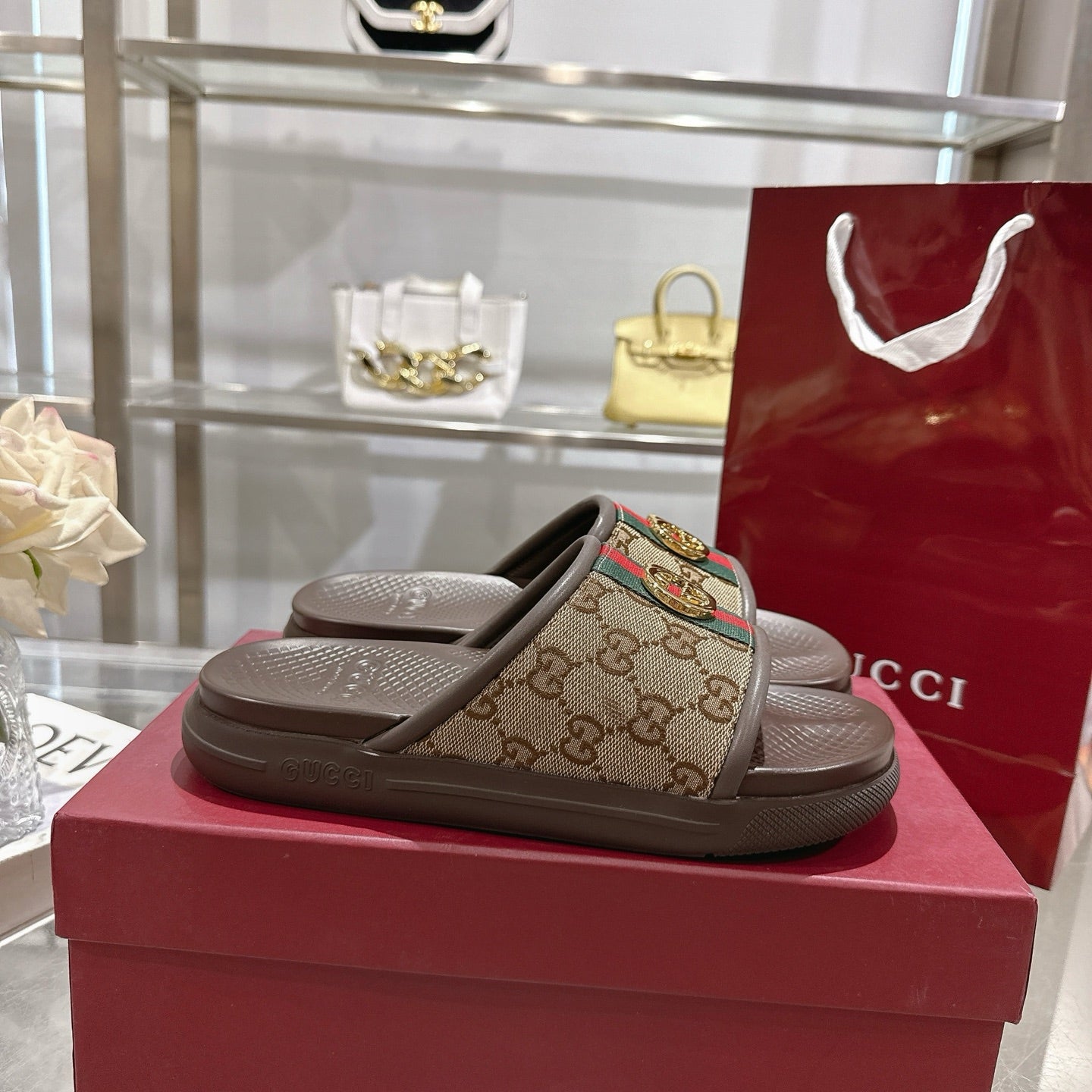 GG Men's 25 Slide Brown Canvas Rubber 720570