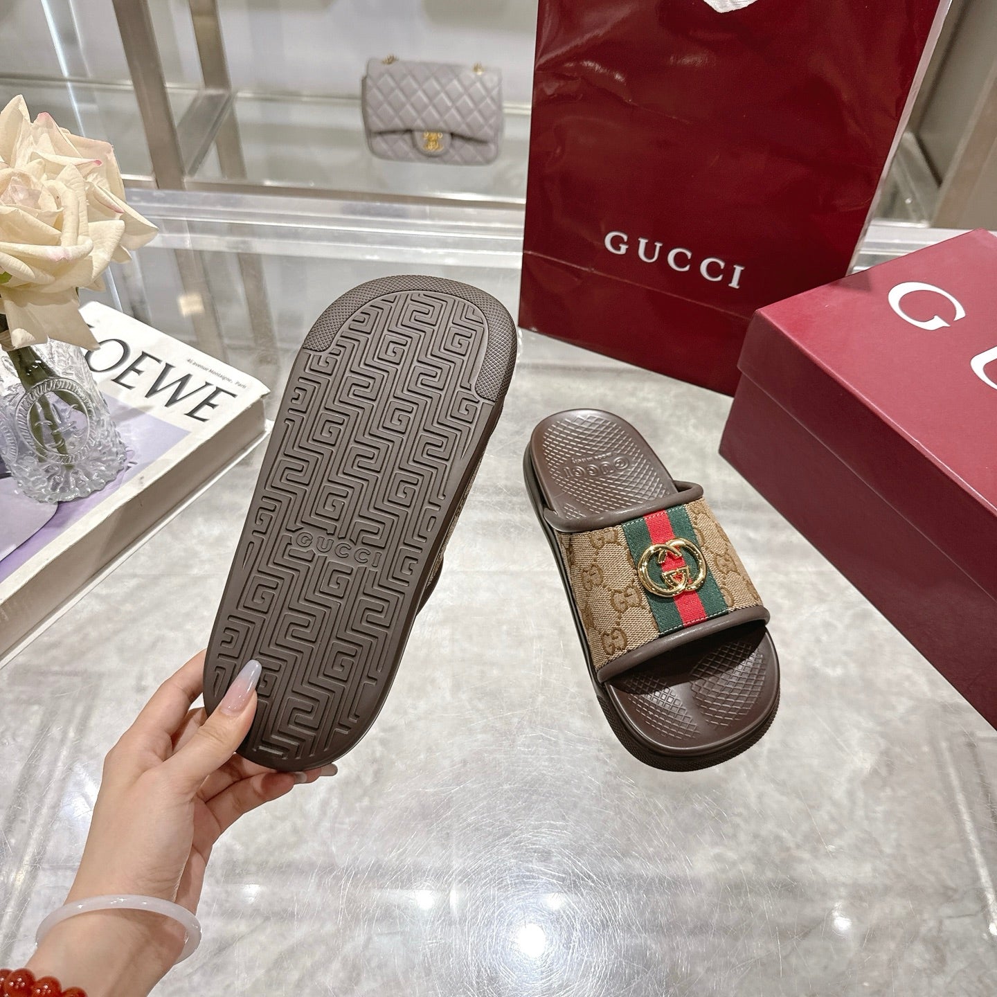 GG Men's 25 Slide Brown Canvas Rubber 720570