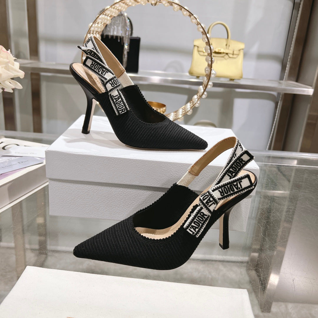 cd slingback pumps 95 black embroidered cotton ribbon