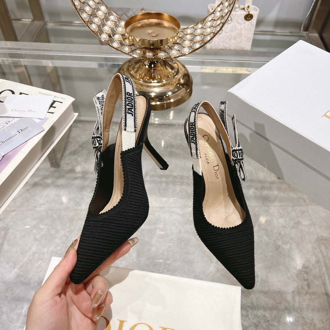 cd slingback pumps 95 black embroidered cotton ribbon