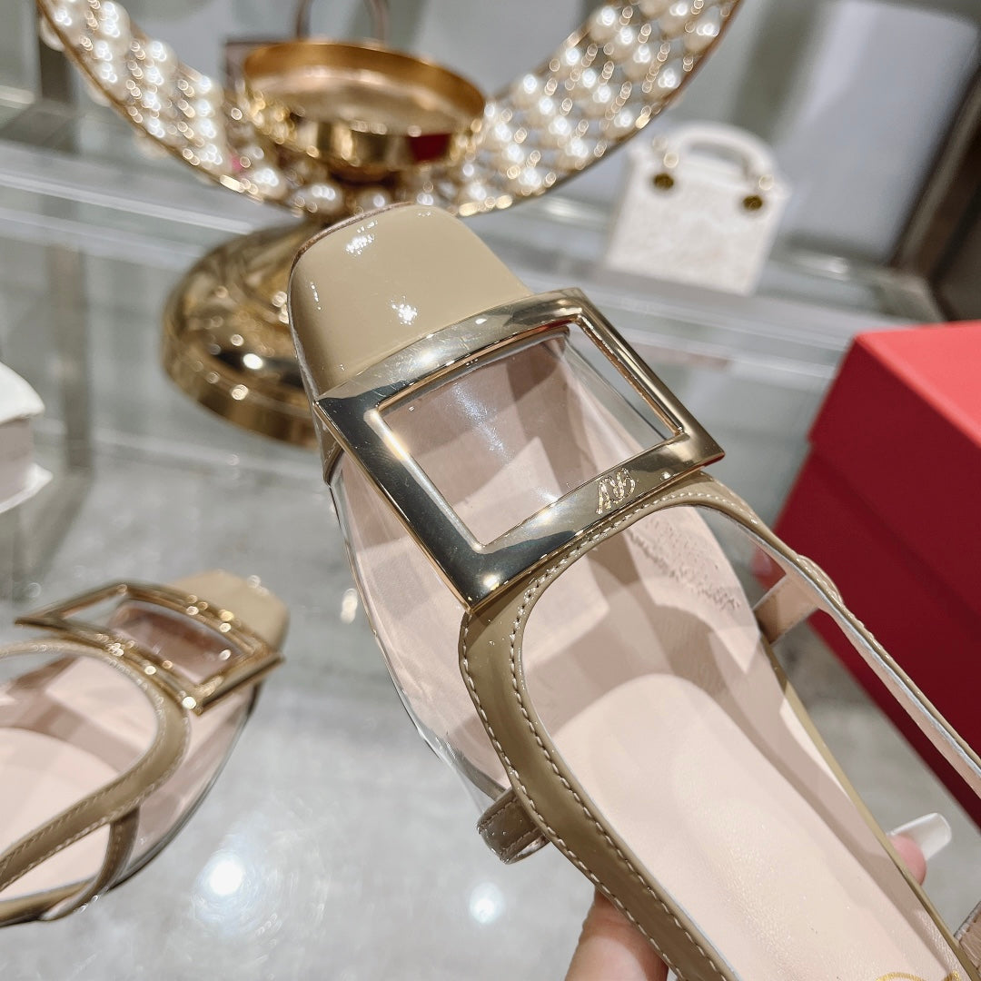 Belle Viv Metal Buckle Slingback Pumps 45 Transparent Camel Patent Leather