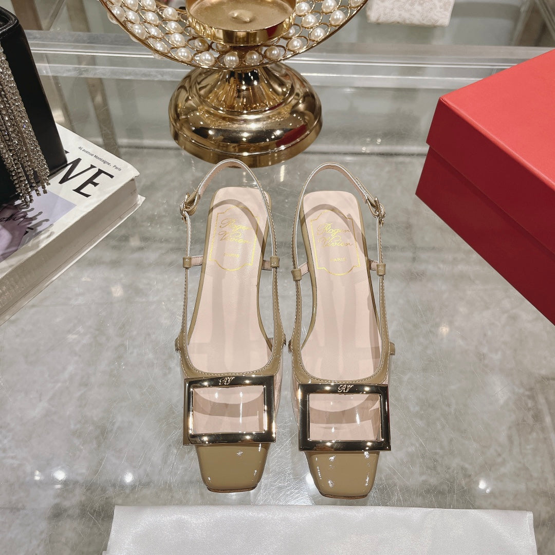 Belle Viv Metal Buckle Slingback Pumps 45 Transparent Camel Patent Leather