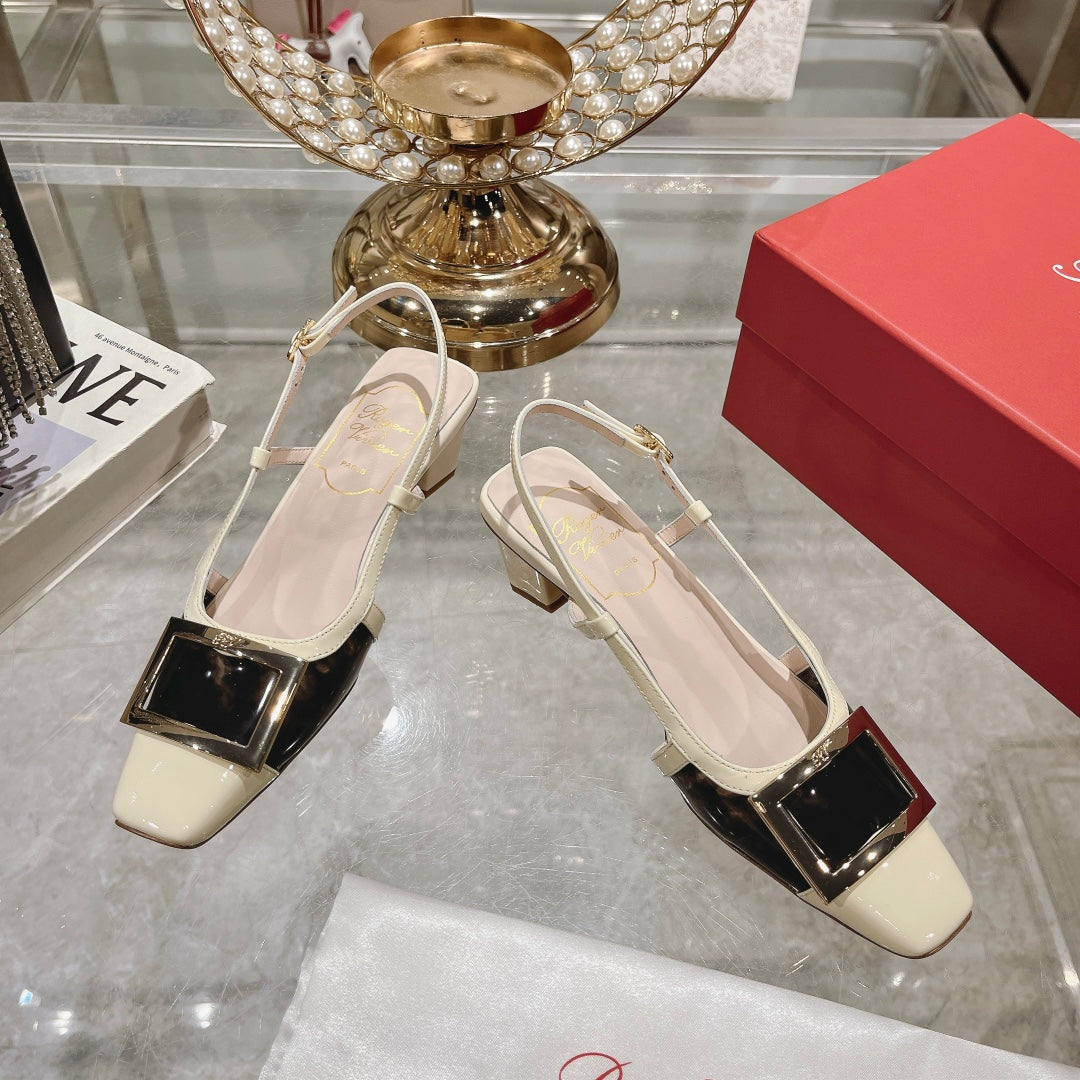 Belle Viv Metal Buckle Slingback Pumps 45 Transparent White Patent Leather