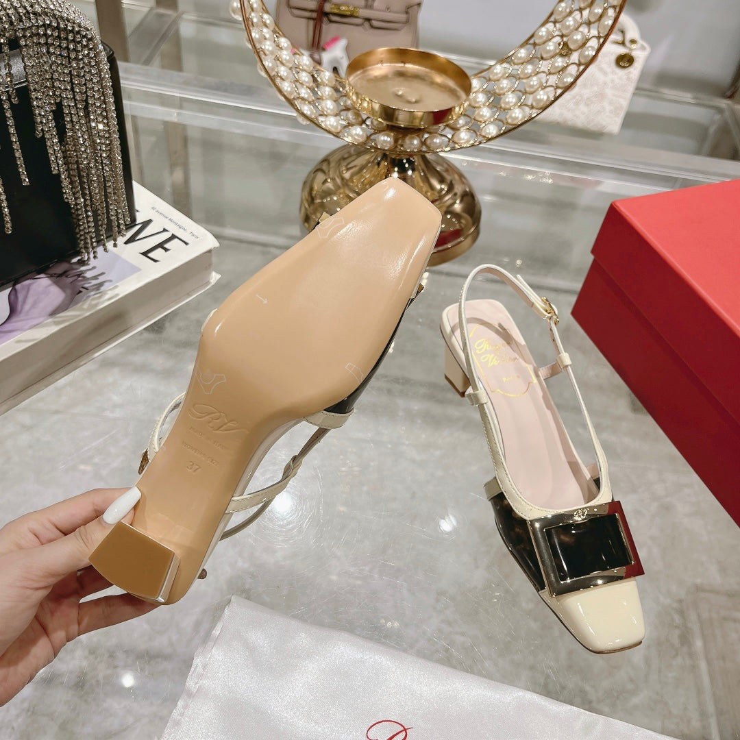 Belle Viv Metal Buckle Slingback Pumps 45 Transparent White Patent Leather