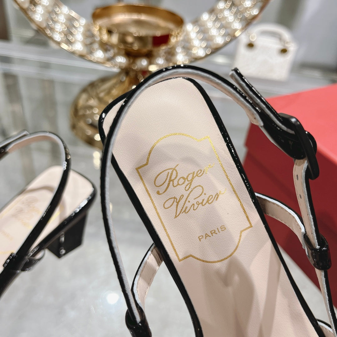 Belle Viv Metal Buckle Slingback Pumps 45 Black Patent Leather