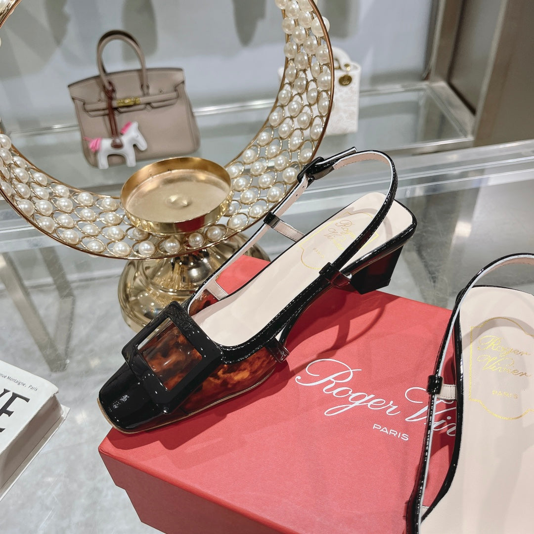 Belle Viv Metal Buckle Slingback Pumps 45 Black Patent Leather