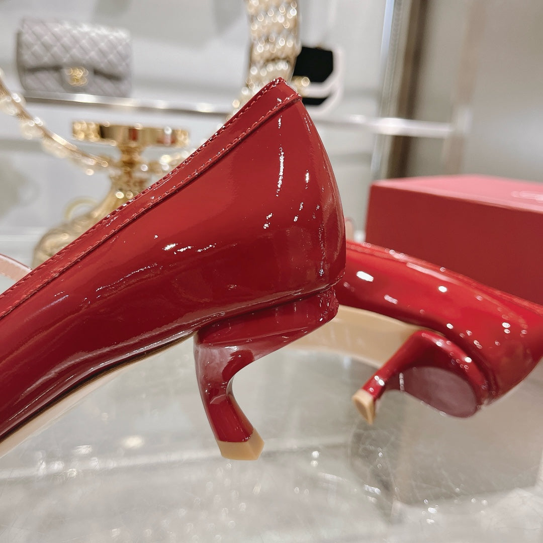 Mary Jane Virgule Pumps 55 Red Patent Leather