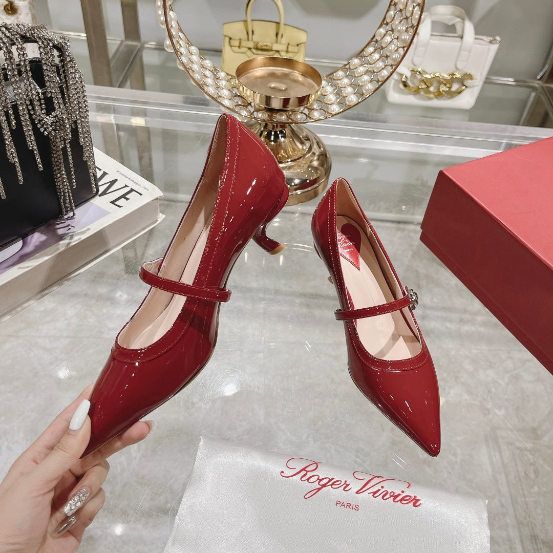 Mary Jane Virgule Pumps 55 Red Patent Leather
