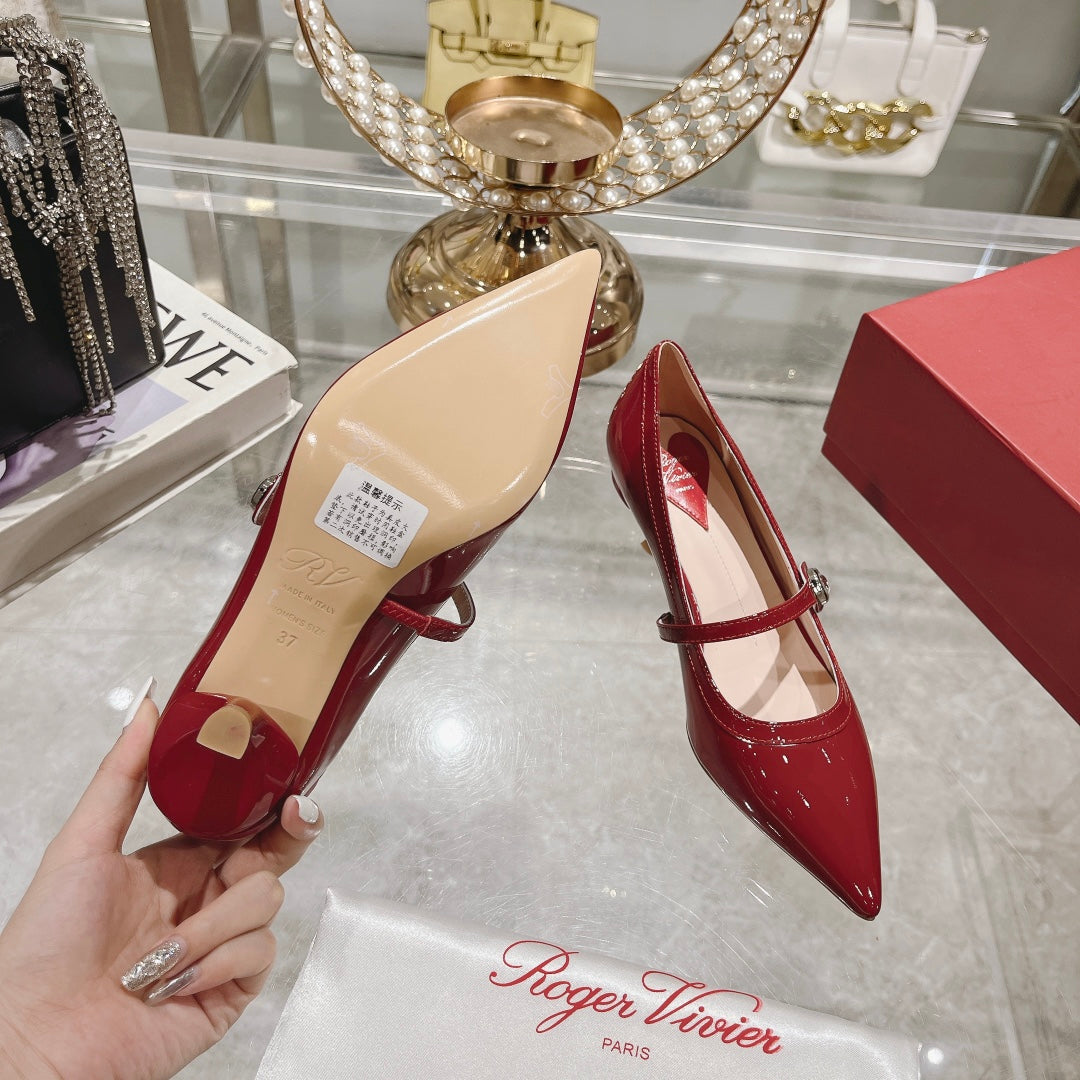 Mary Jane Virgule Pumps 55 Red Patent Leather