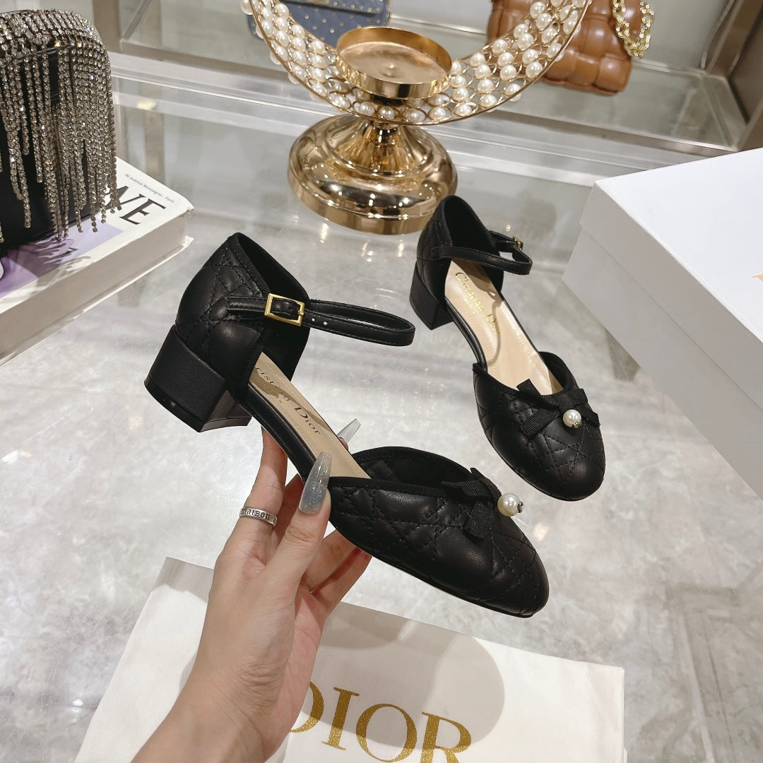 CD Ballet Pump Black Quilted Cowhide