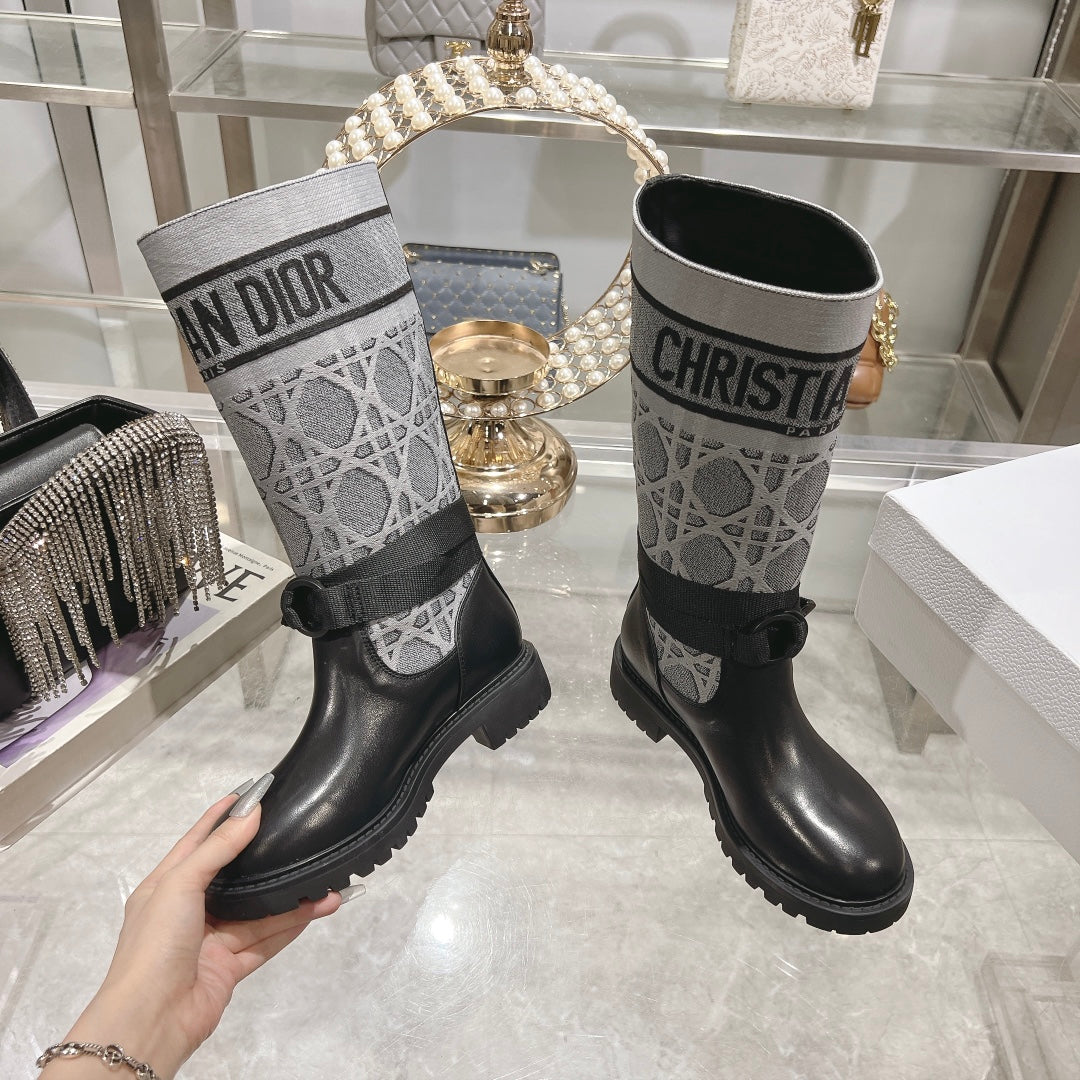 CD D-Major Boot Grey Mix Black Calfskin And Denim Fabric