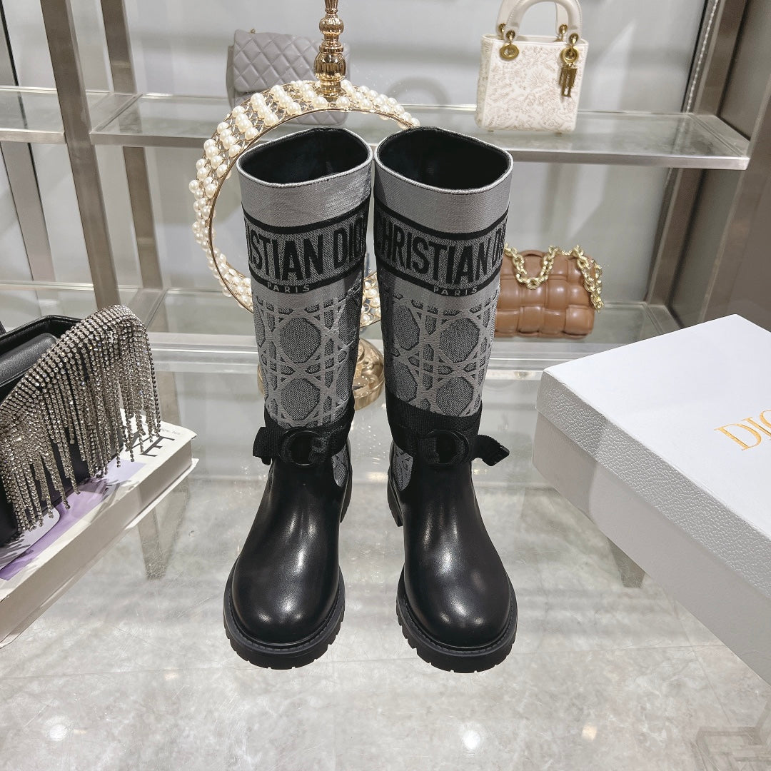 CD D-Major Boot Grey Mix Black Calfskin And Denim Fabric