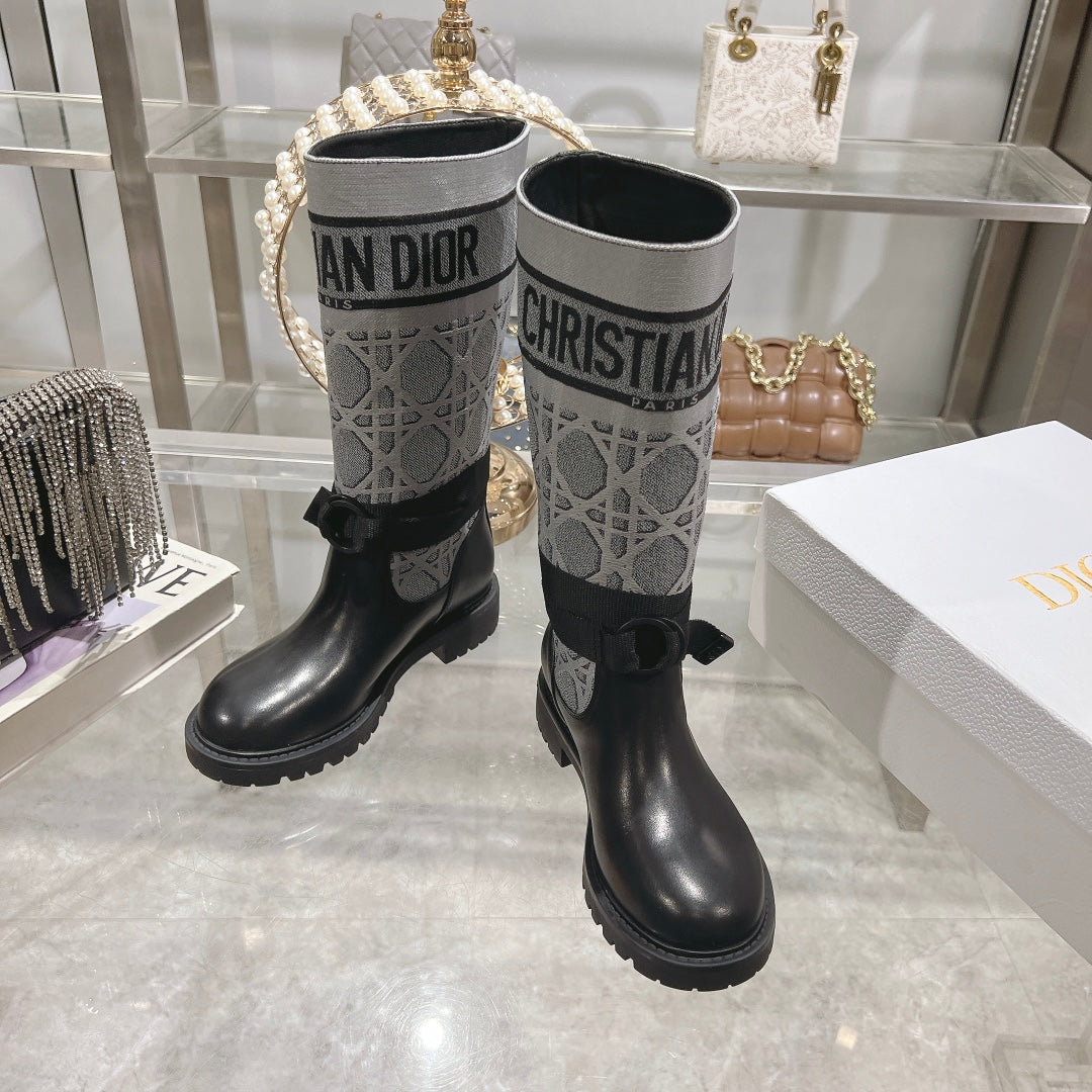 CD D-Major Boot Grey Mix Black Calfskin And Denim Fabric