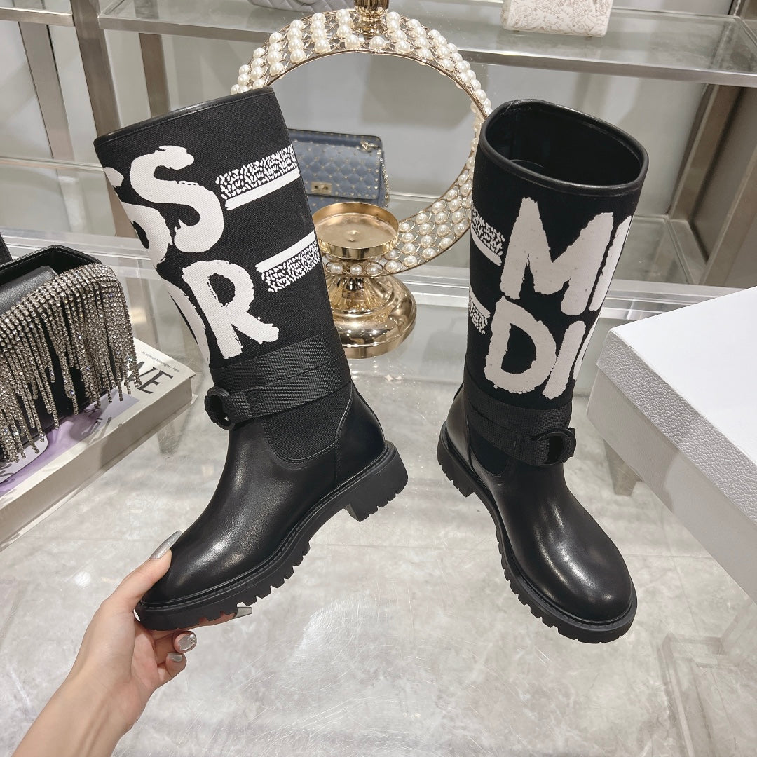 CD D-Major Boot Black Mix White Calfskin And Canvas