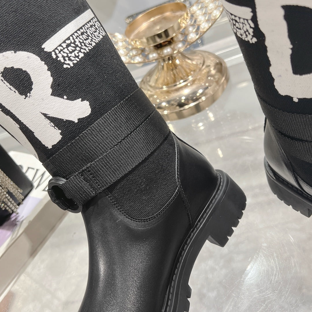 CD D-Major Boot Black Mix White Calfskin And Canvas