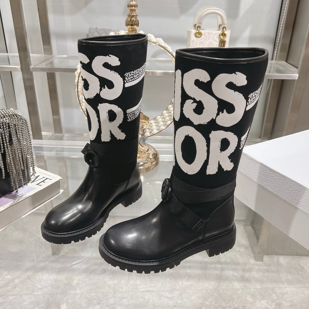 CD D-Major Boot Black Mix White Calfskin And Canvas